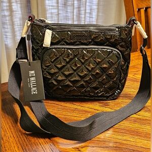 MZ Wallace Shiny Black Quilted Crossbody Bag